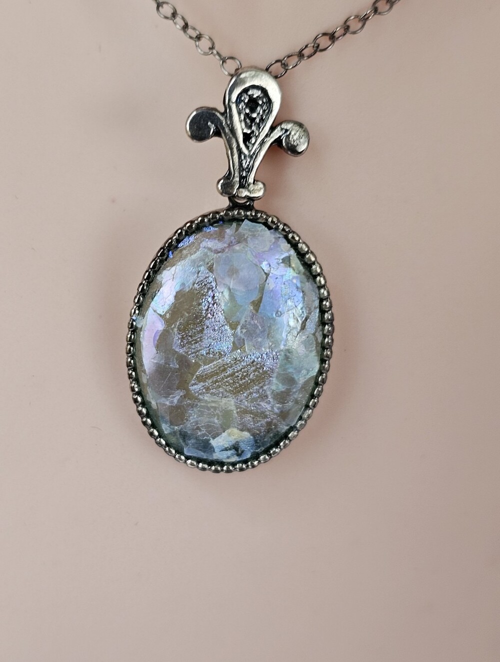 Authentic Roman Glass Pendant & Chain Sterling Silver 20" - Picture 3 of 9
